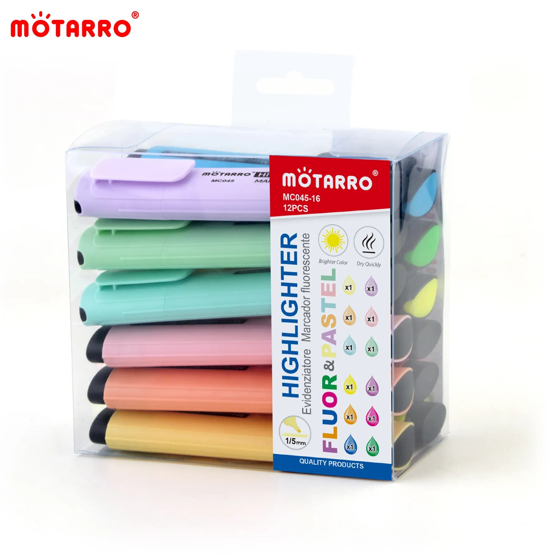 Stabilo Marker Boss - MOTARRO 12 Stück PVC-Box-Marker, fluoreszierende Farben,